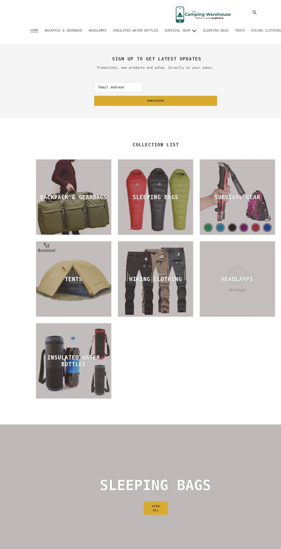 thecampingwarehouse.com shopify website screenshot