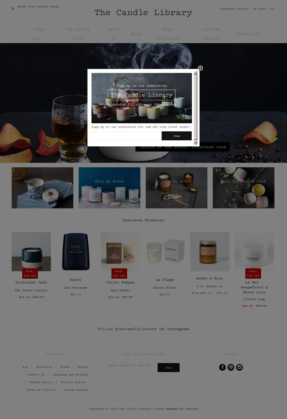 thecandlelibrary.com shopify website screenshot