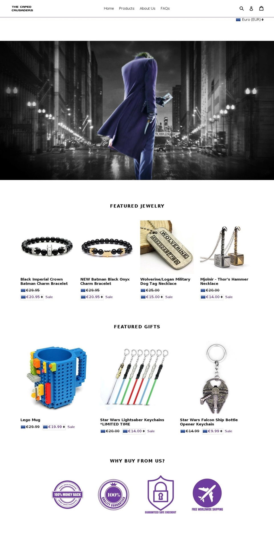 thecapedcrusaders.com shopify website screenshot