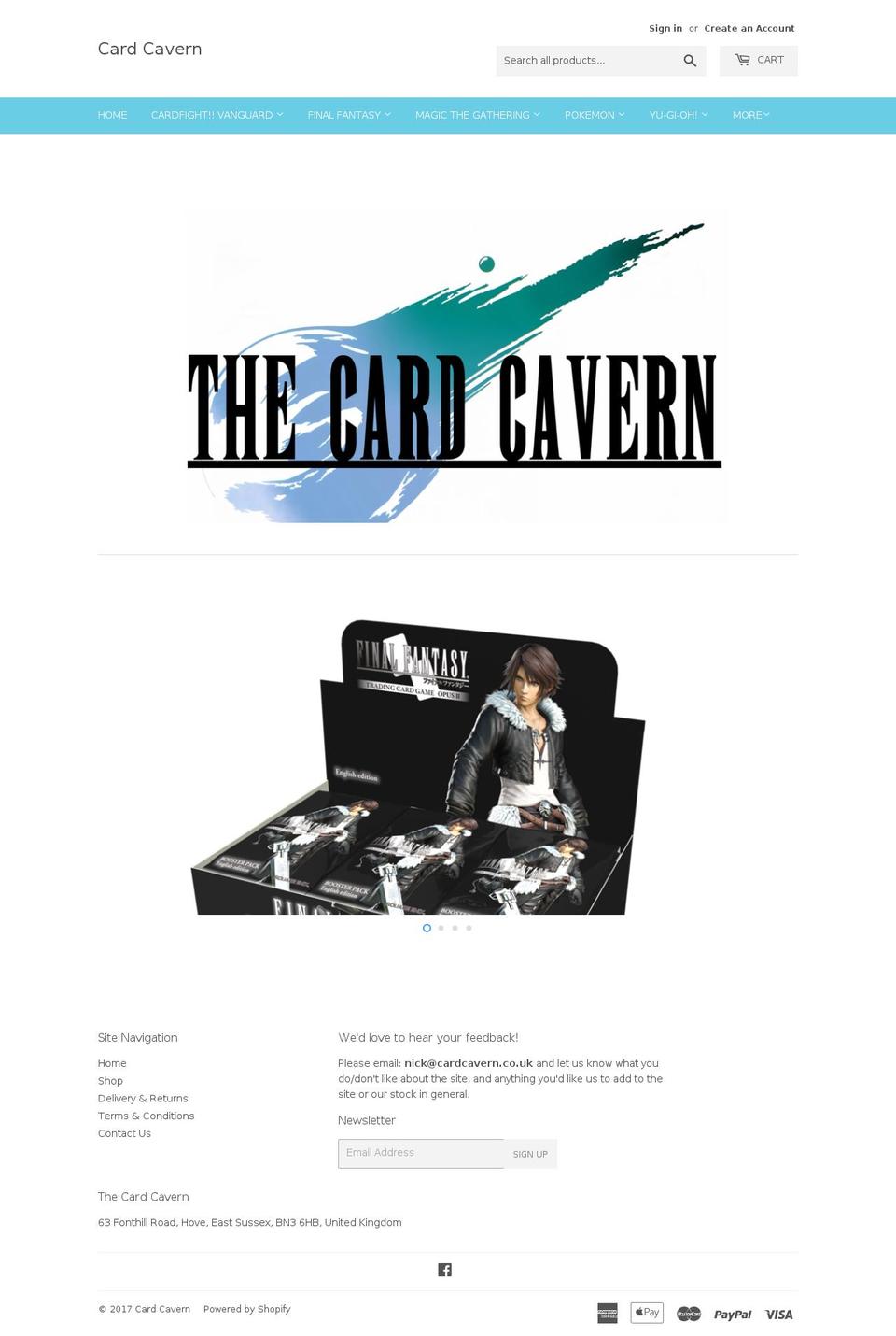 thecardcavern.com shopify website screenshot