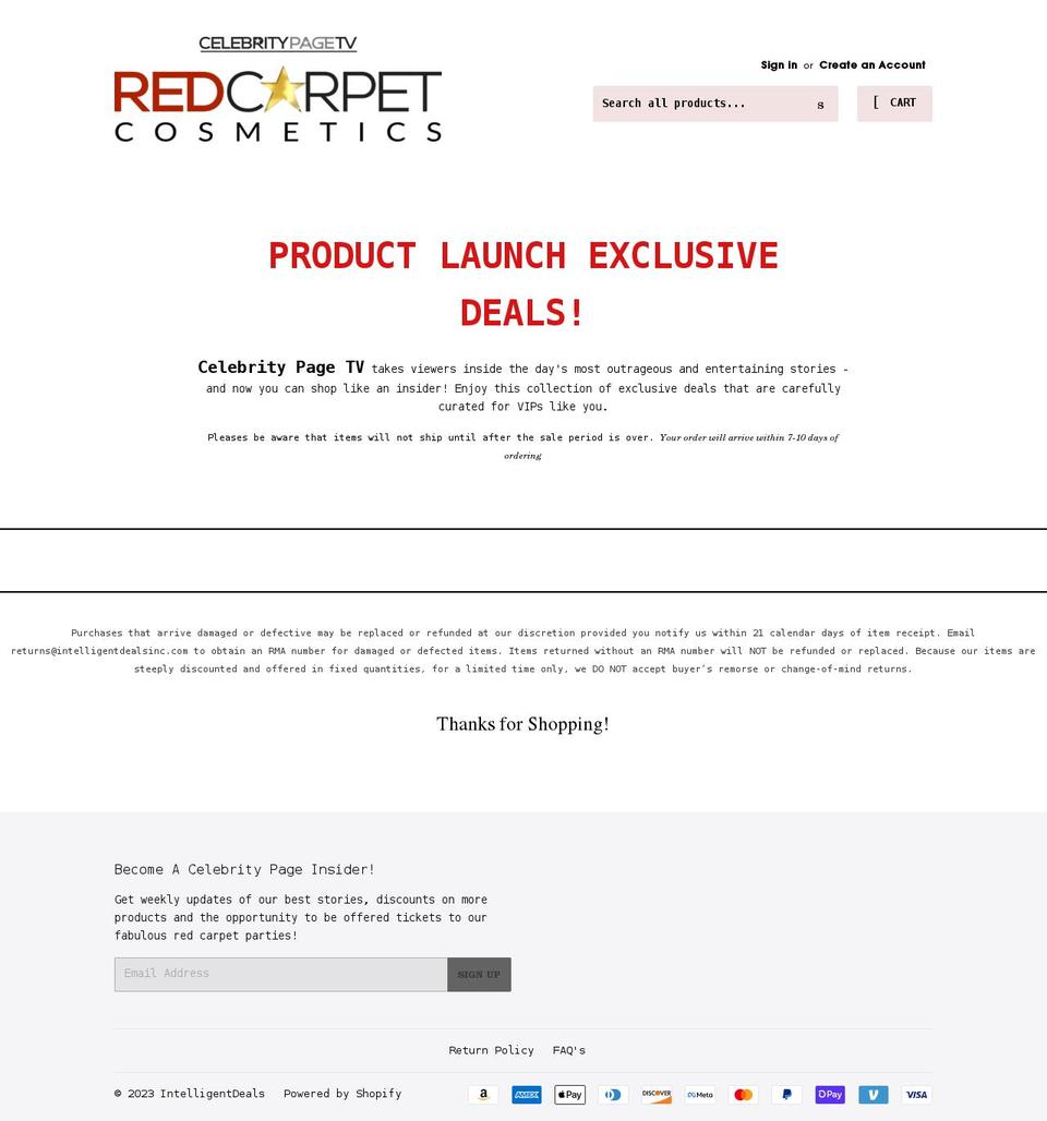 thecelebritypageshop.com shopify website screenshot