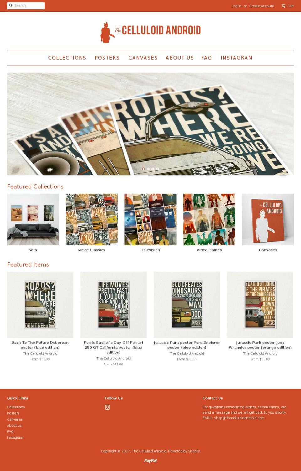 thecelluloidandroid.com shopify website screenshot