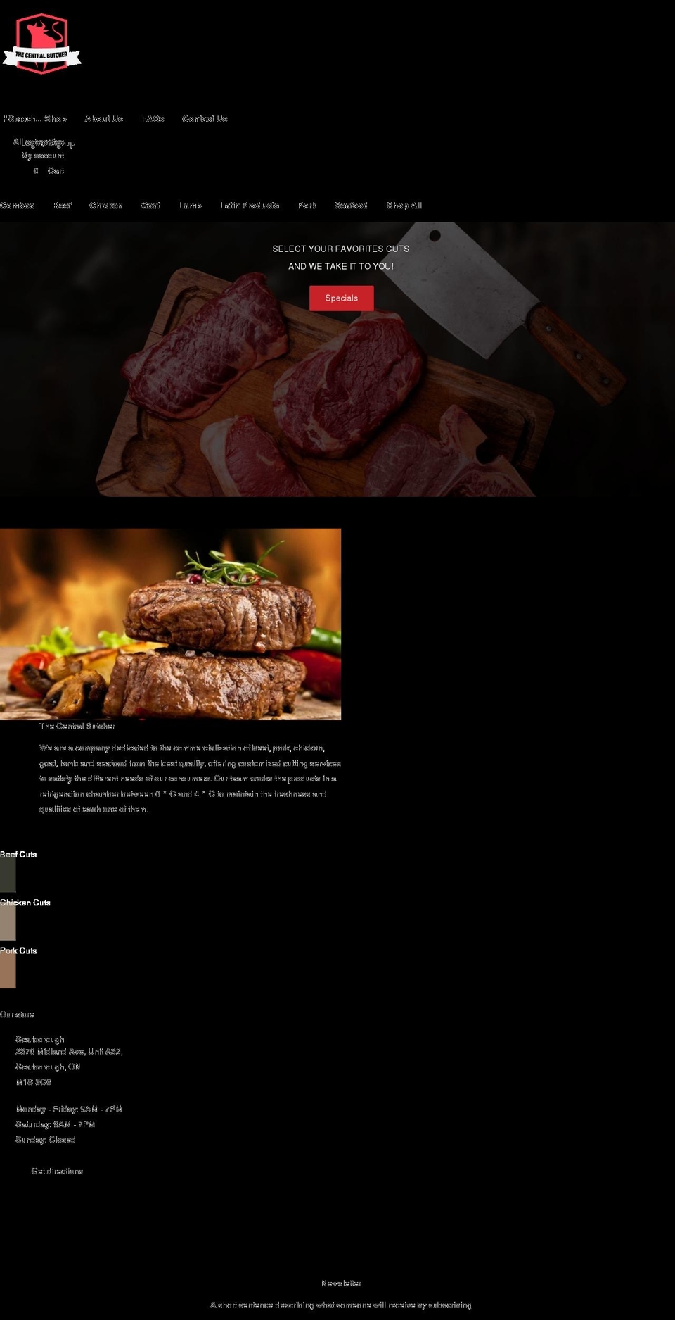 thecentralbutcher.com shopify website screenshot