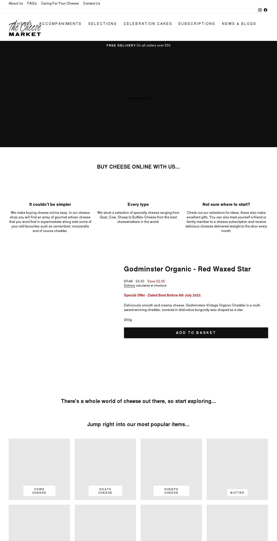 thecheesemarket.co.uk shopify website screenshot