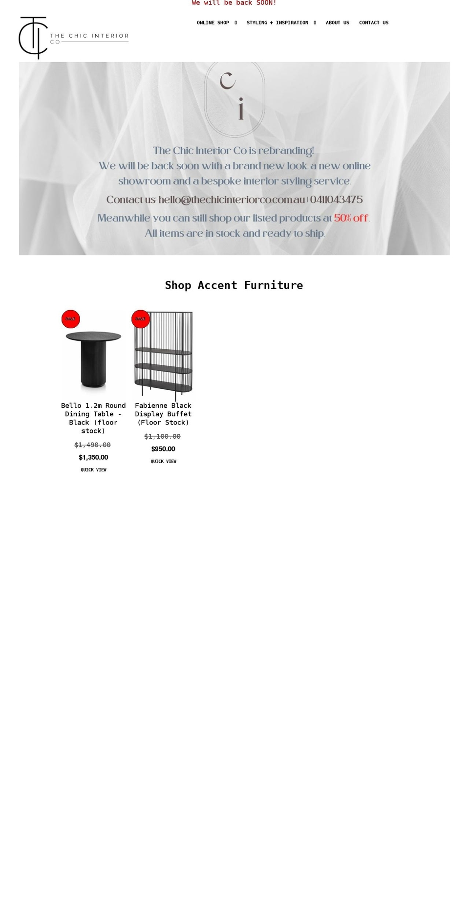 thechicinteriorco.com.au shopify website screenshot