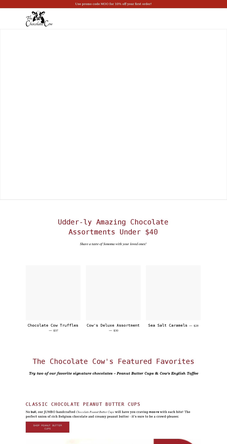 thechocolatecowshop.com shopify website screenshot