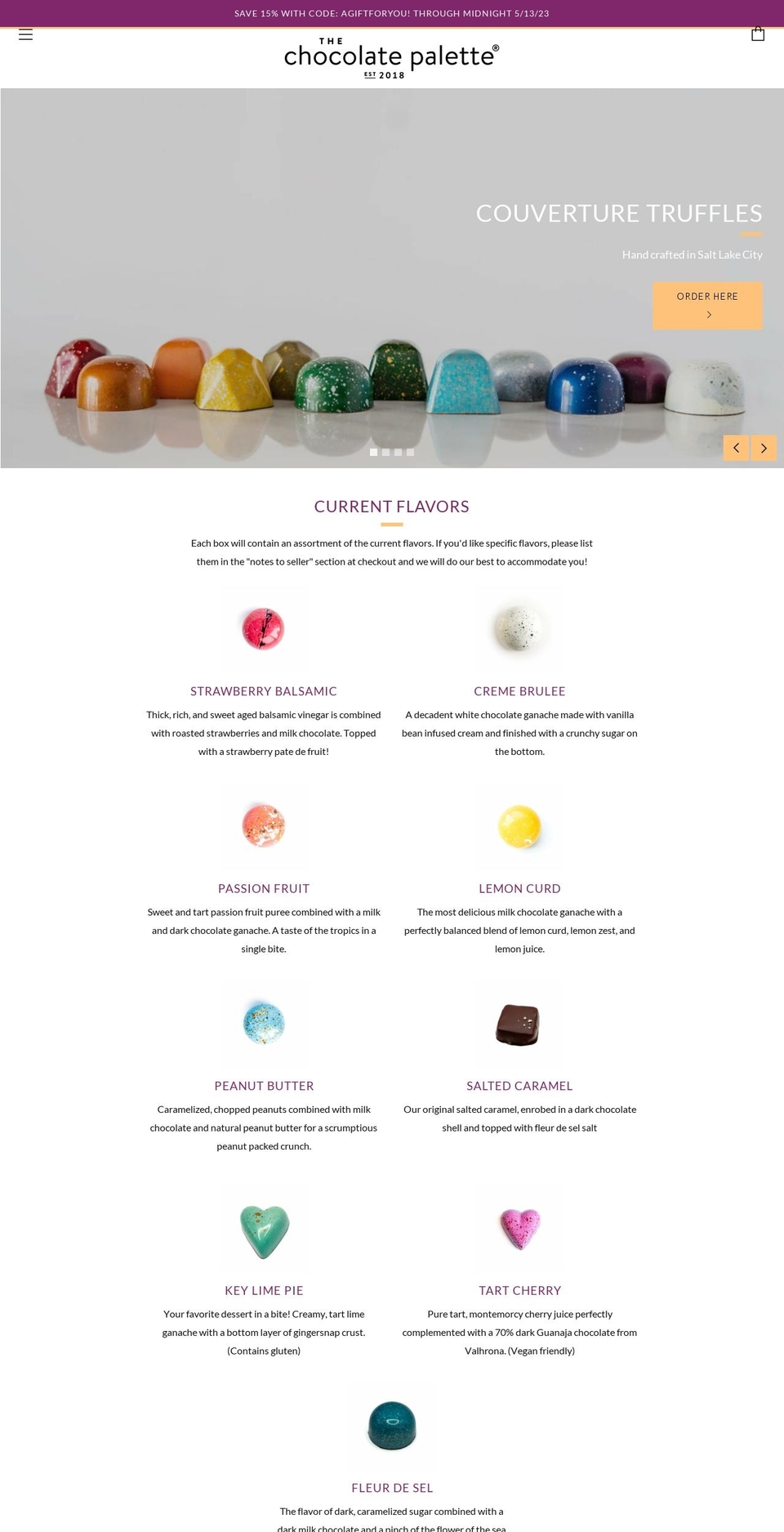 thechocolatepallet.com — Shopify storefront screenshot
