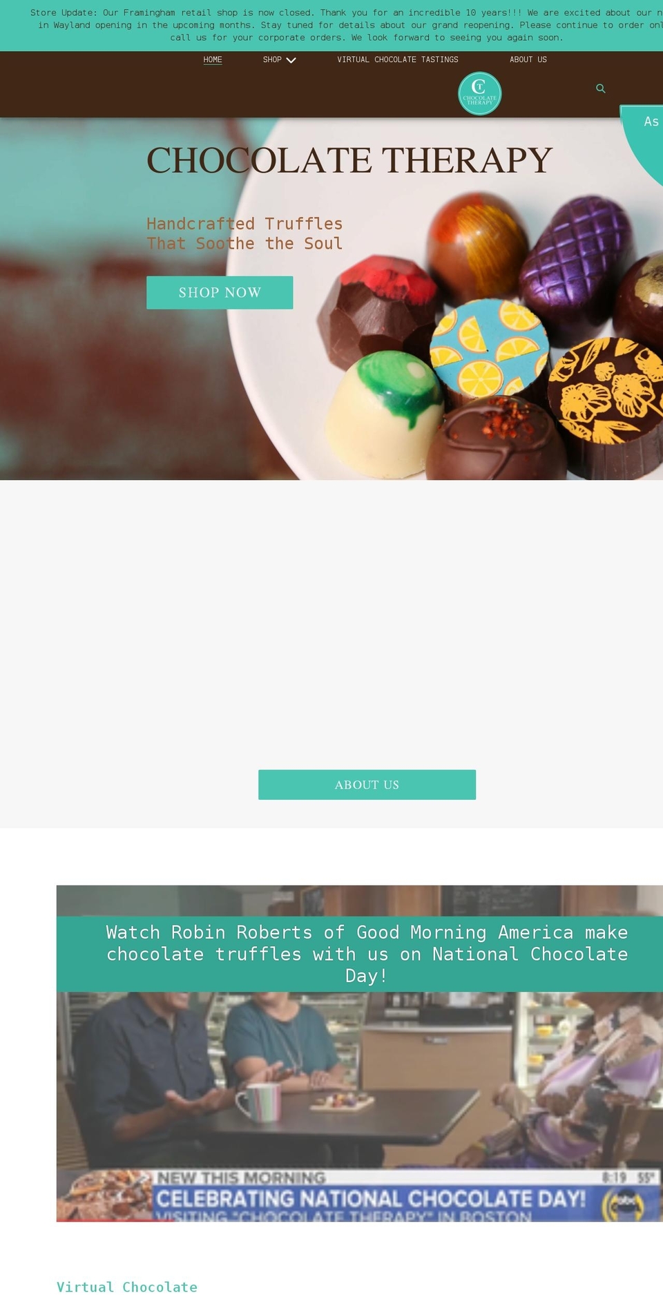 thechocolatetherapystore.com shopify website screenshot