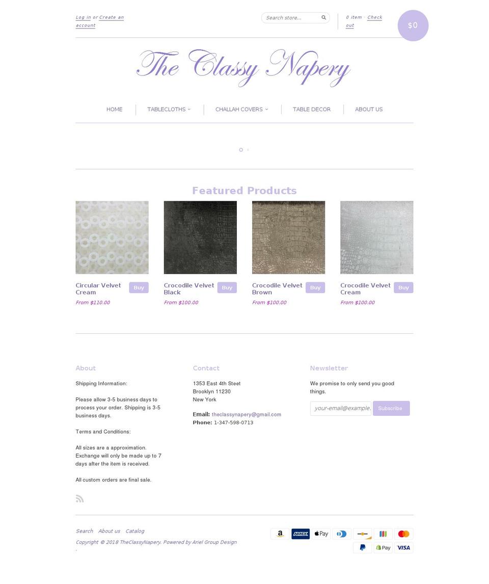 theclassynapery.com shopify website screenshot
