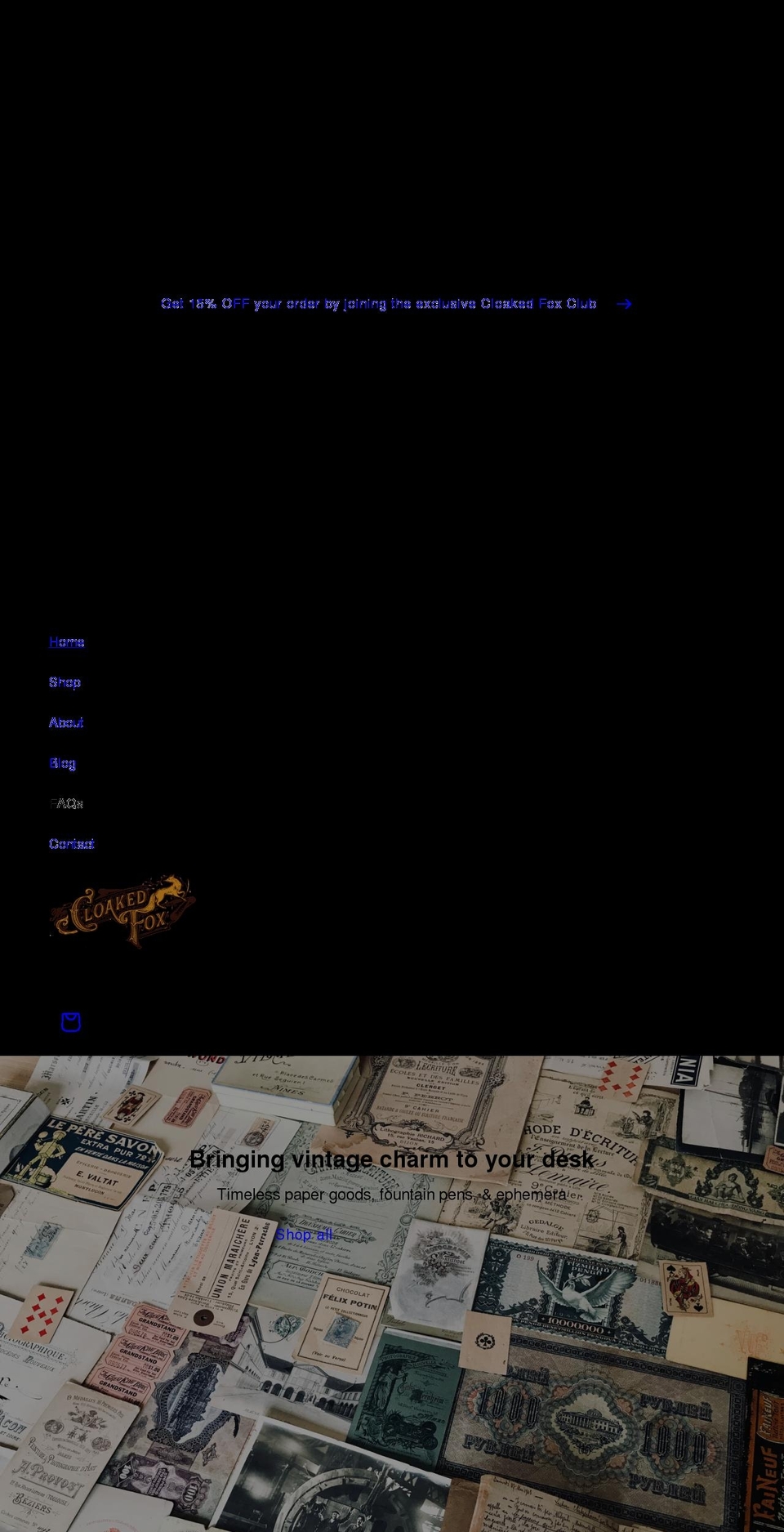 thecloakedfox.com shopify website screenshot
