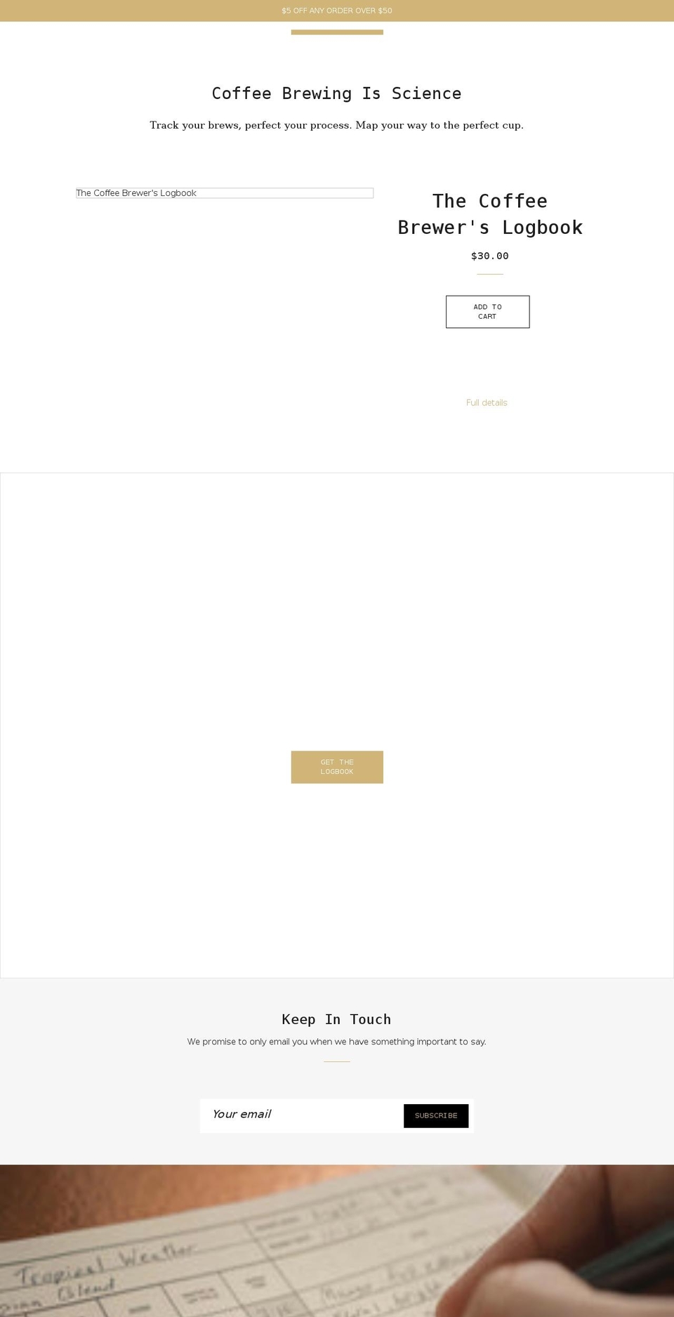 thecoffeebrewerslogbook.com shopify website screenshot