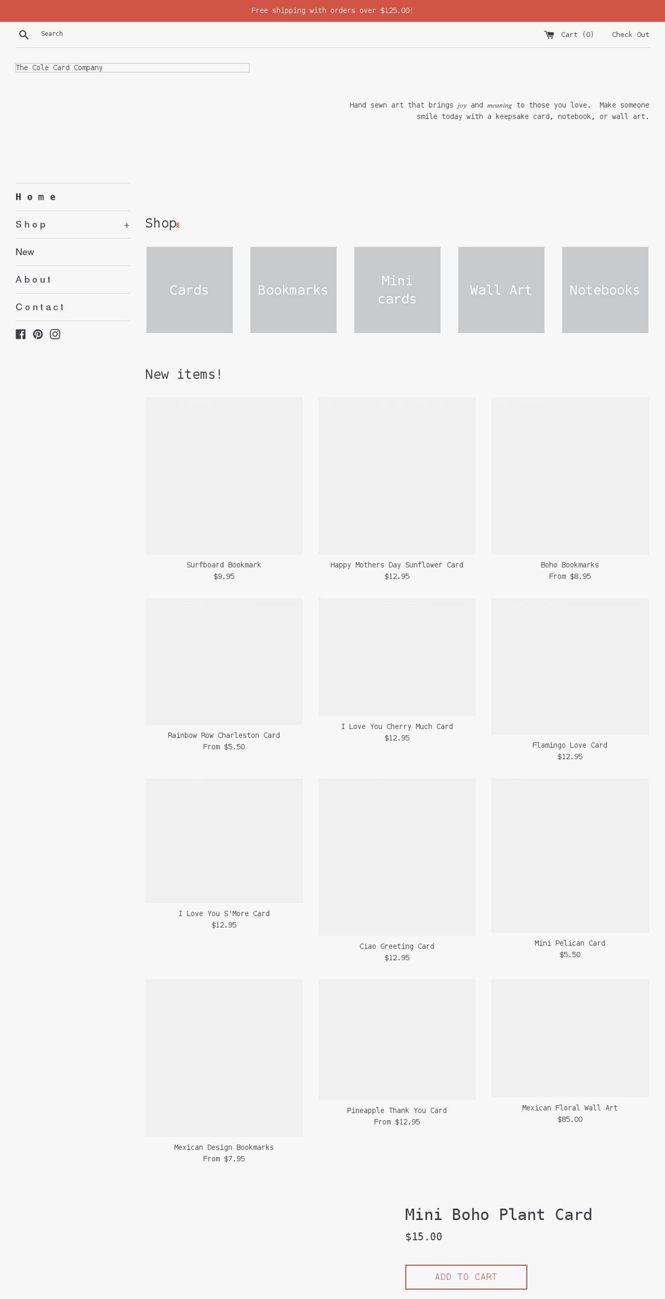 thecolecardcompany.com shopify website screenshot