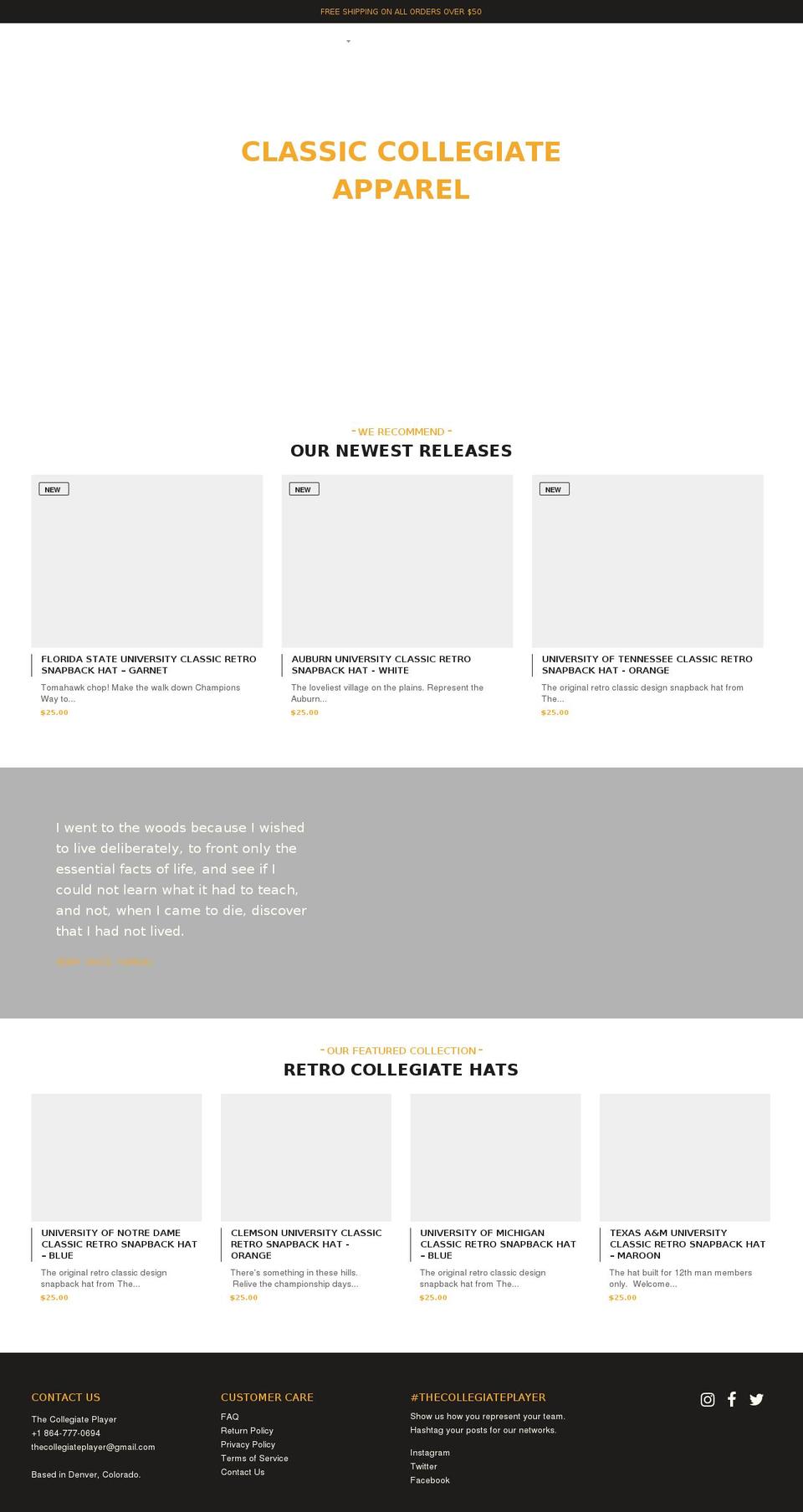thecollegiateplayer.com shopify website screenshot