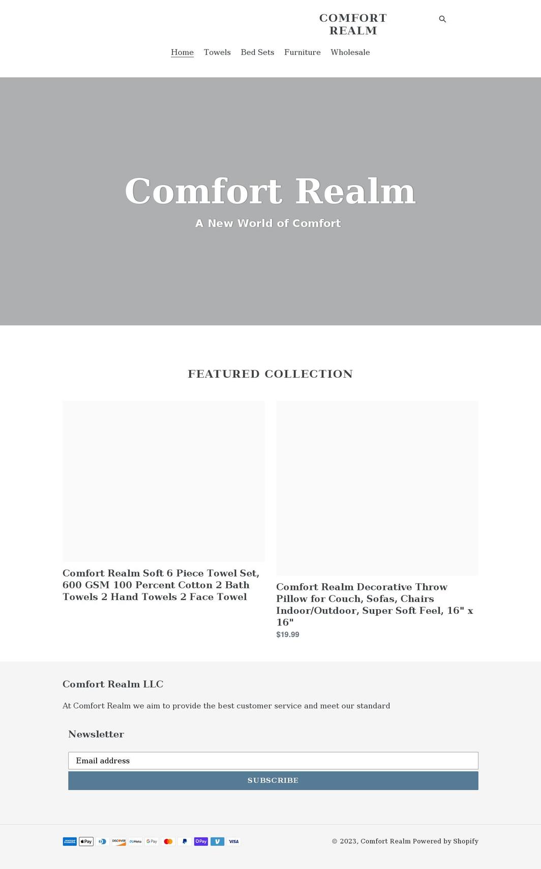 thecomfortrealm.com shopify website screenshot