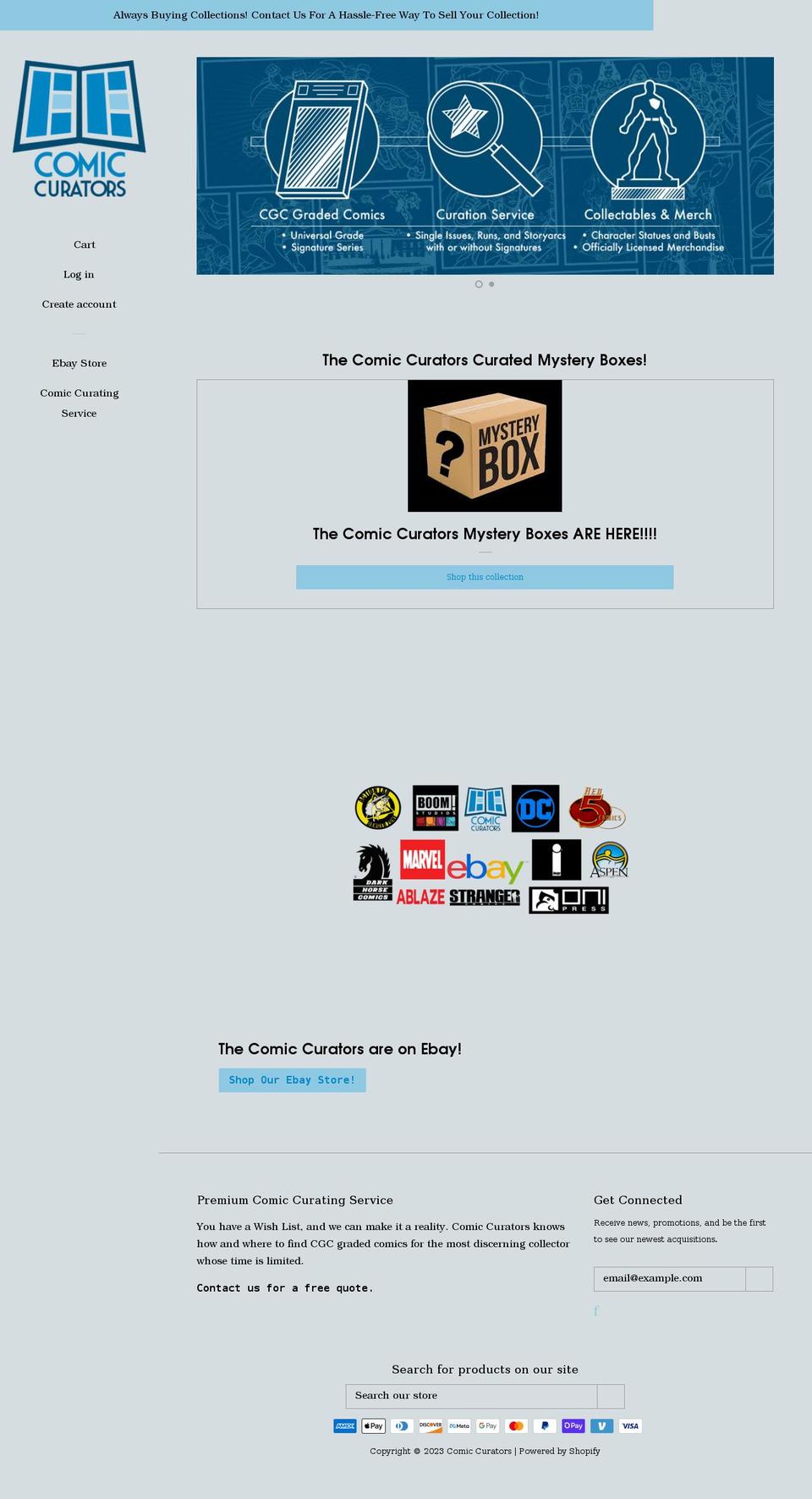 thecomiccurators.com shopify website screenshot