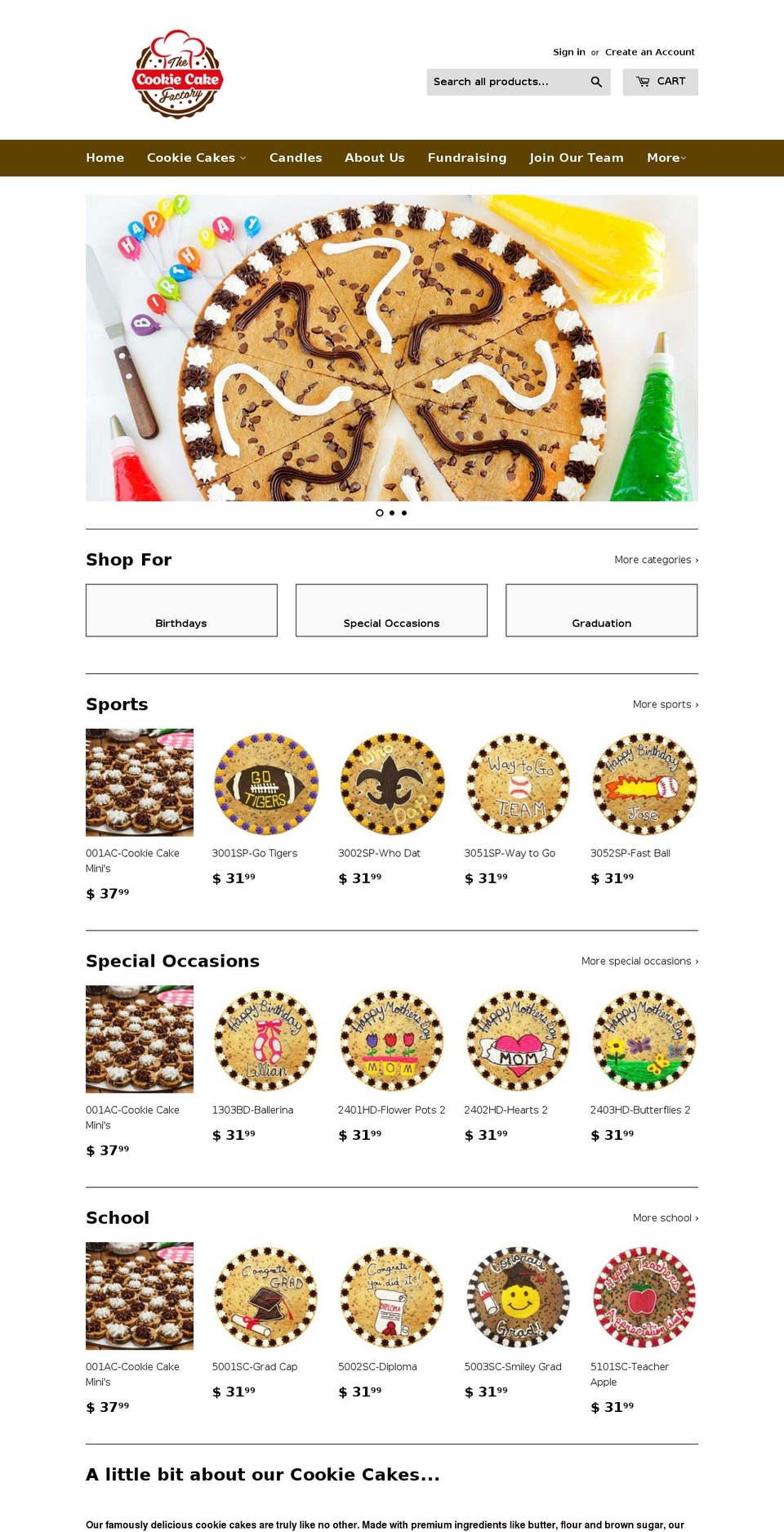 thecookiecakefactory.com — Shopify storefront screenshot