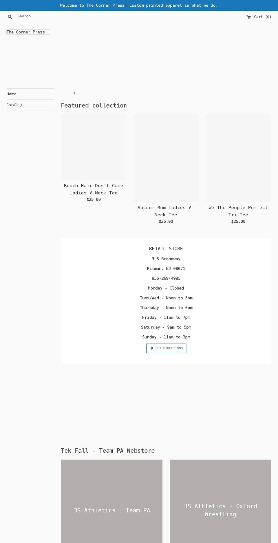 thecornerpress10.com shopify website screenshot