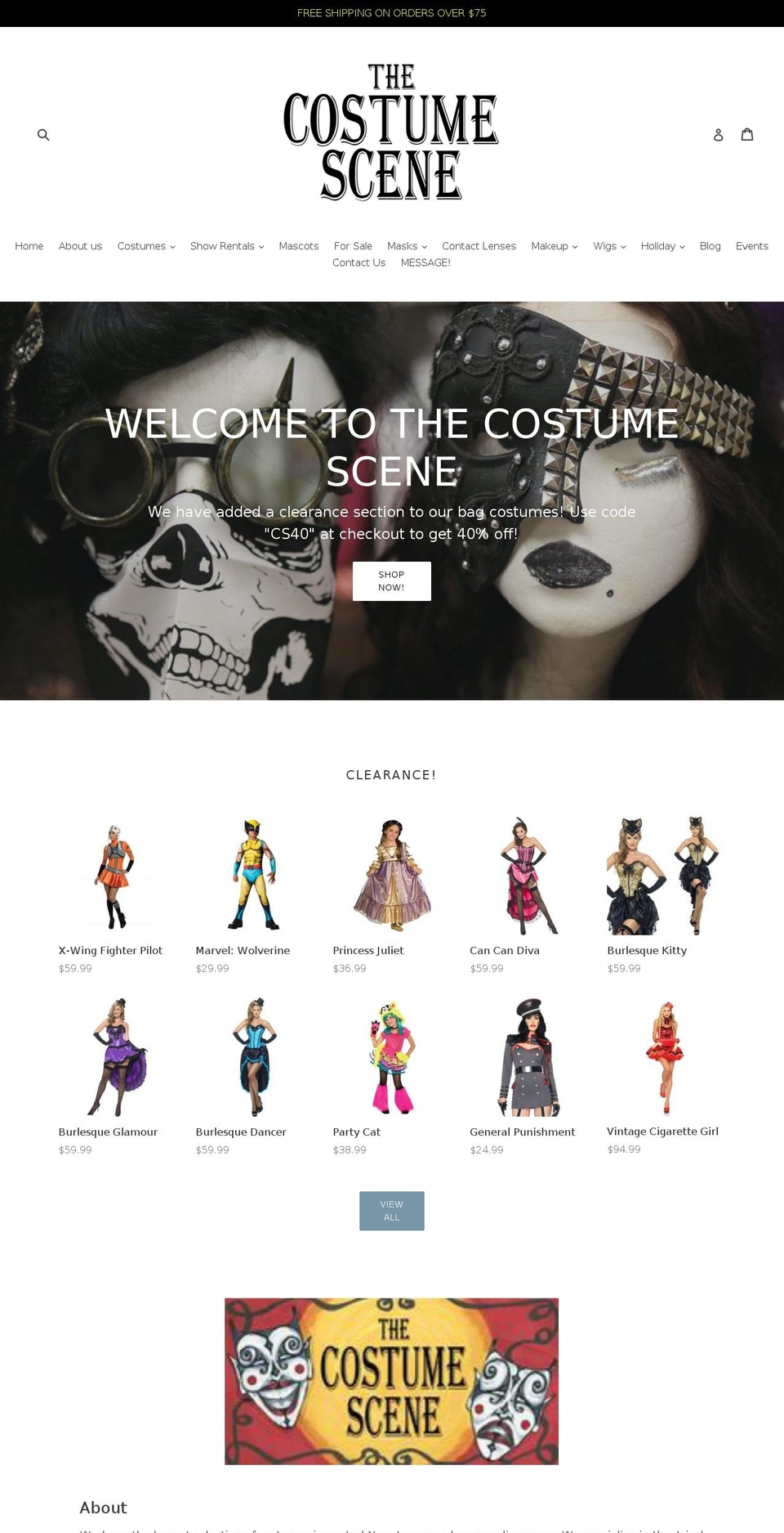 thecostumescene.com shopify website screenshot