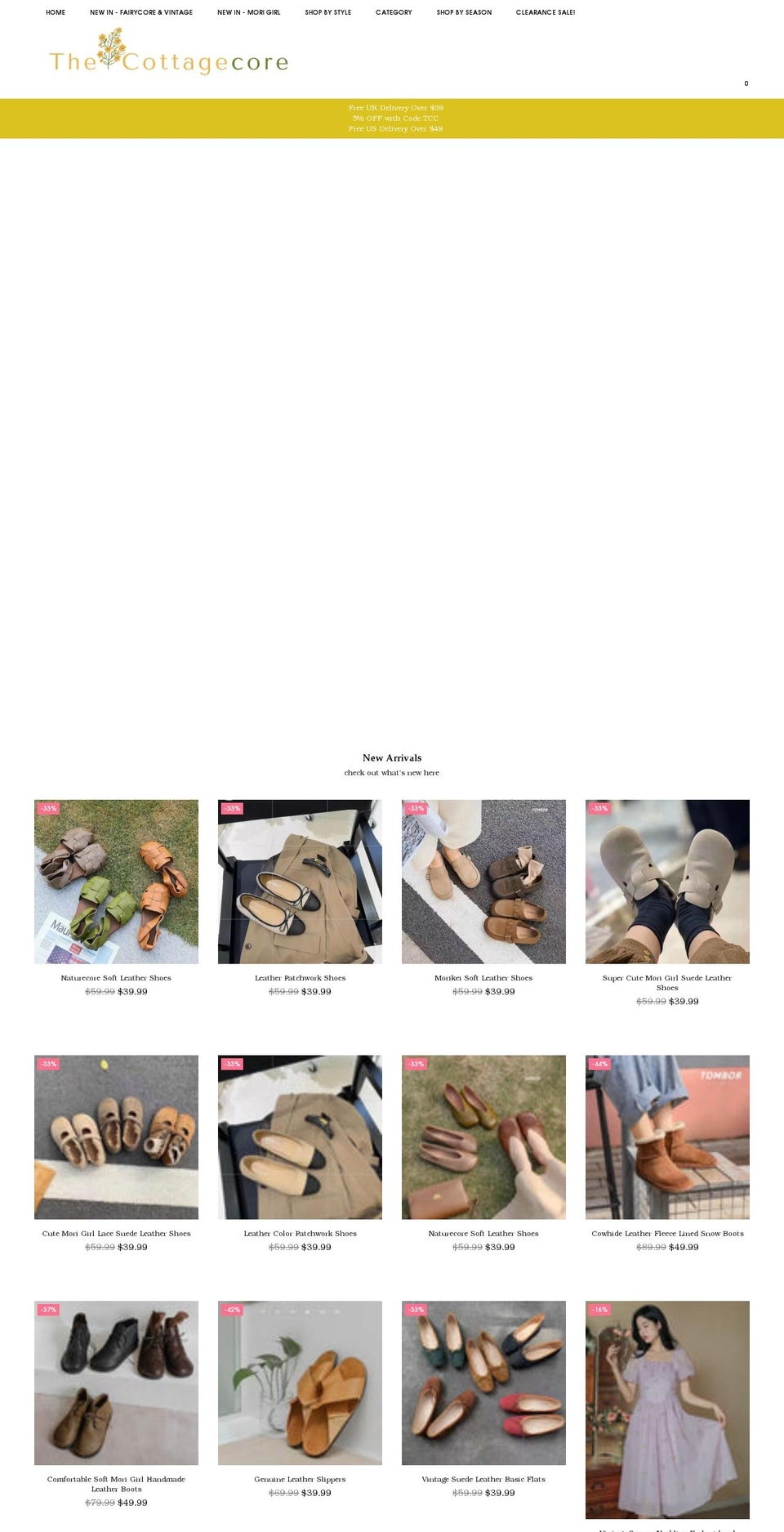 thecottagecore.com shopify website screenshot