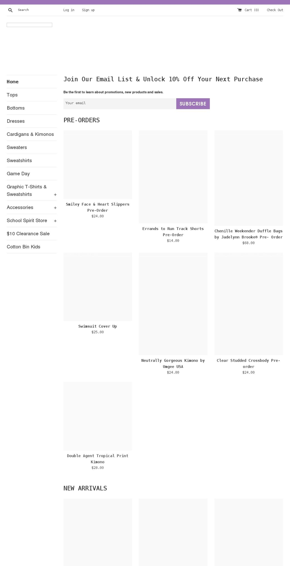 thecottonbinclothingcompany.com — Shopify storefront screenshot