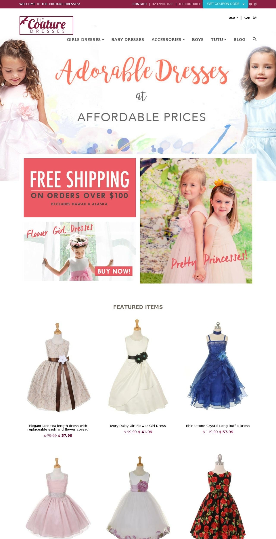 thecouturedresses.com shopify website screenshot
