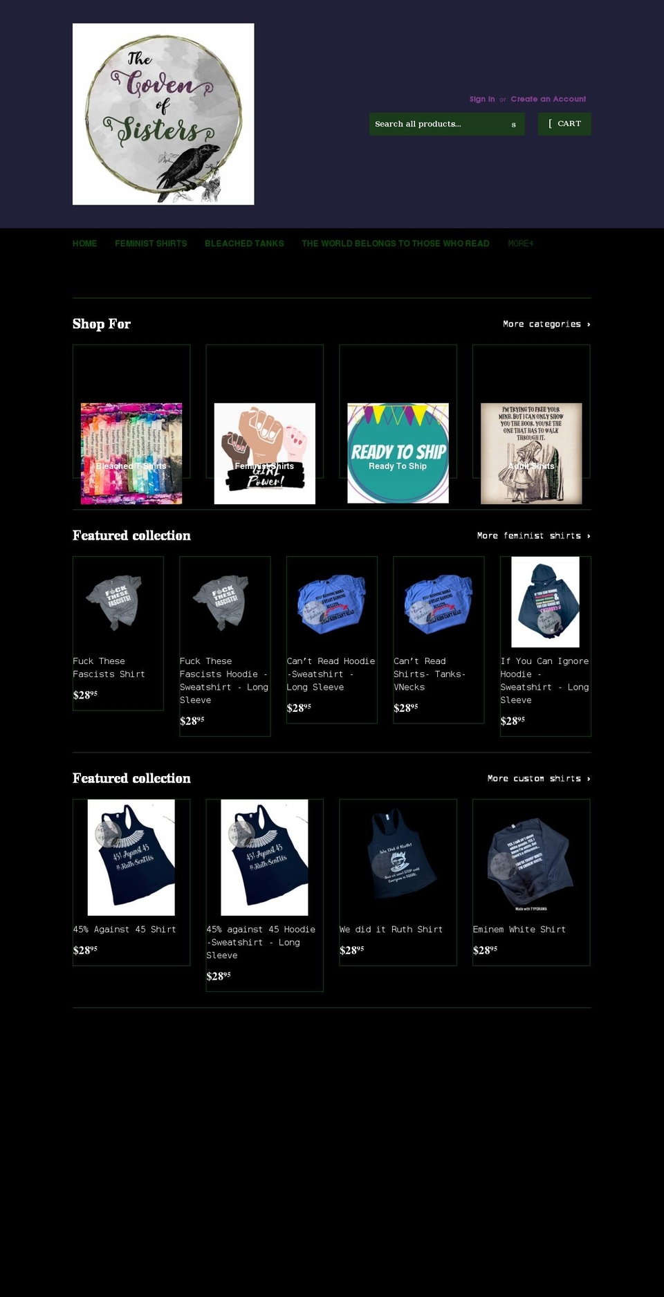 thecovenofsisters.com — Shopify storefront screenshot