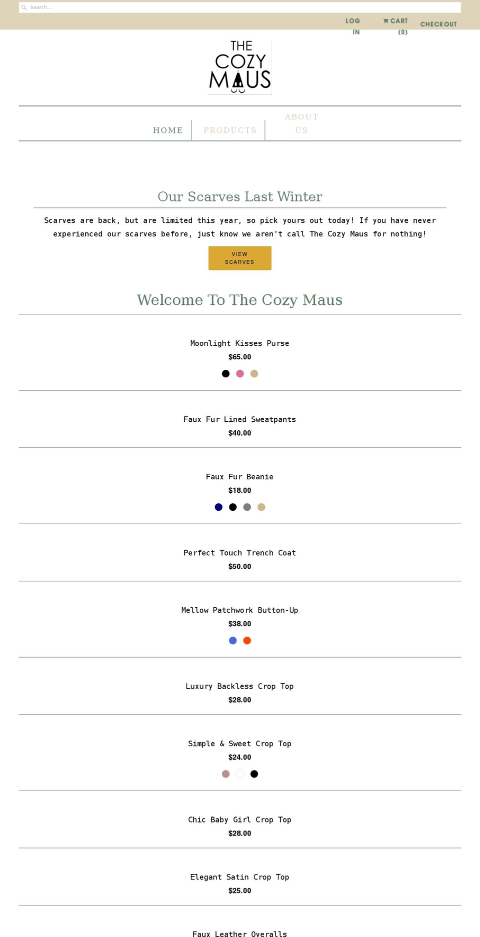 thecozymaus.com shopify website screenshot