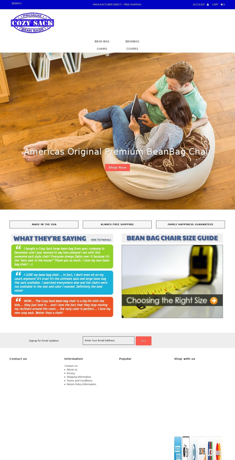 thecozysac.com shopify website screenshot