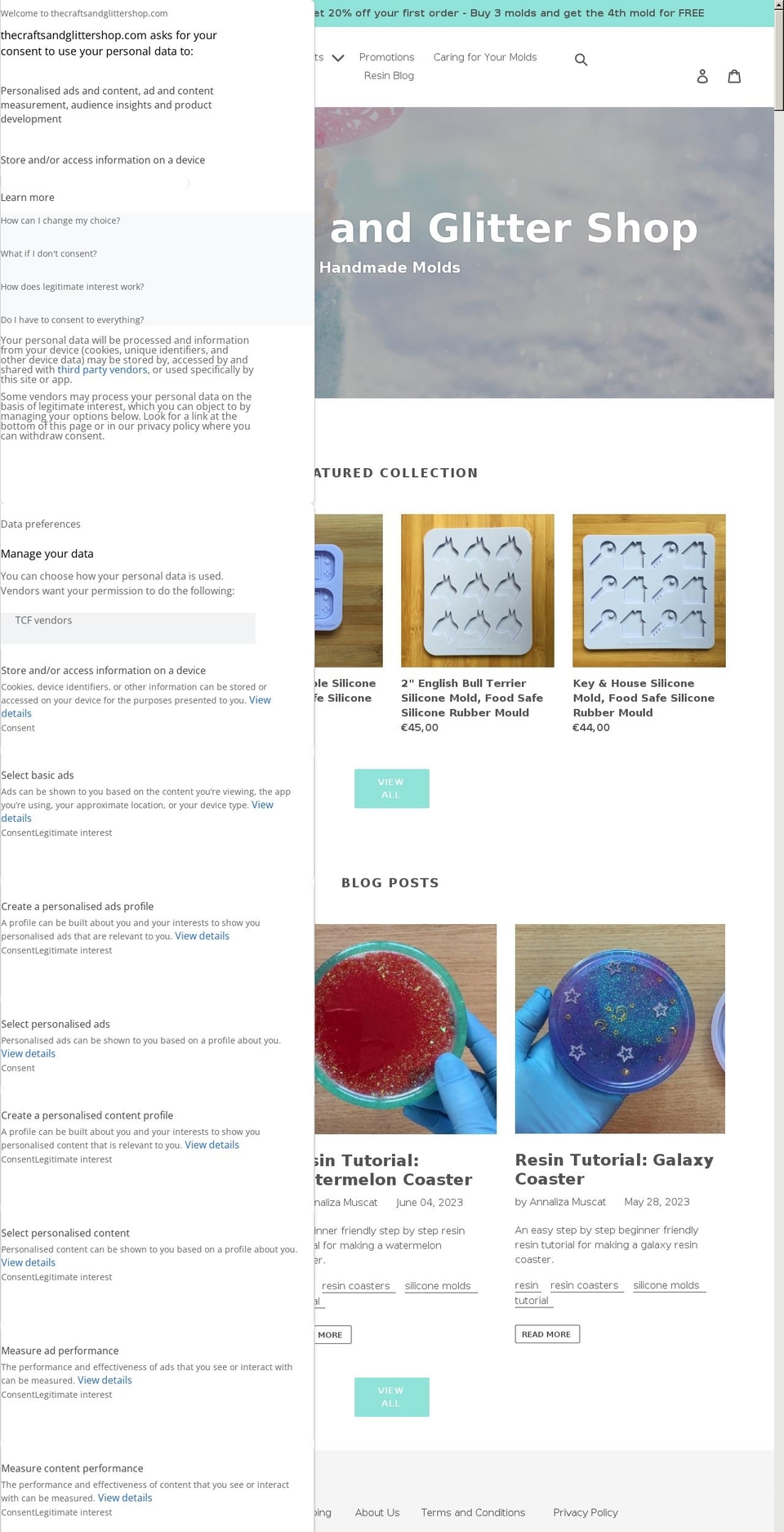 thecraftsandglittershop.com shopify website screenshot