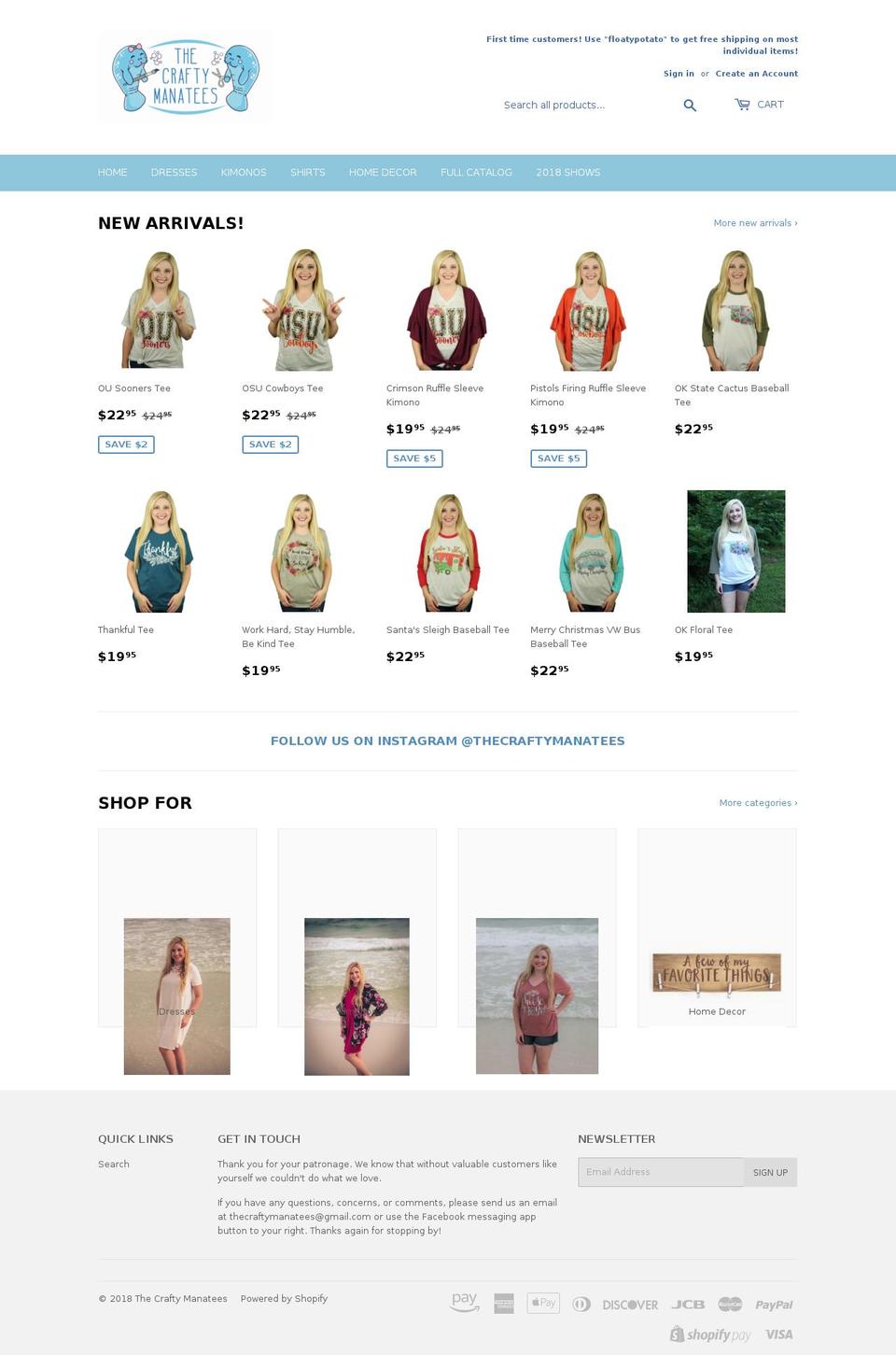 thecraftymanatees.com — Shopify storefront screenshot