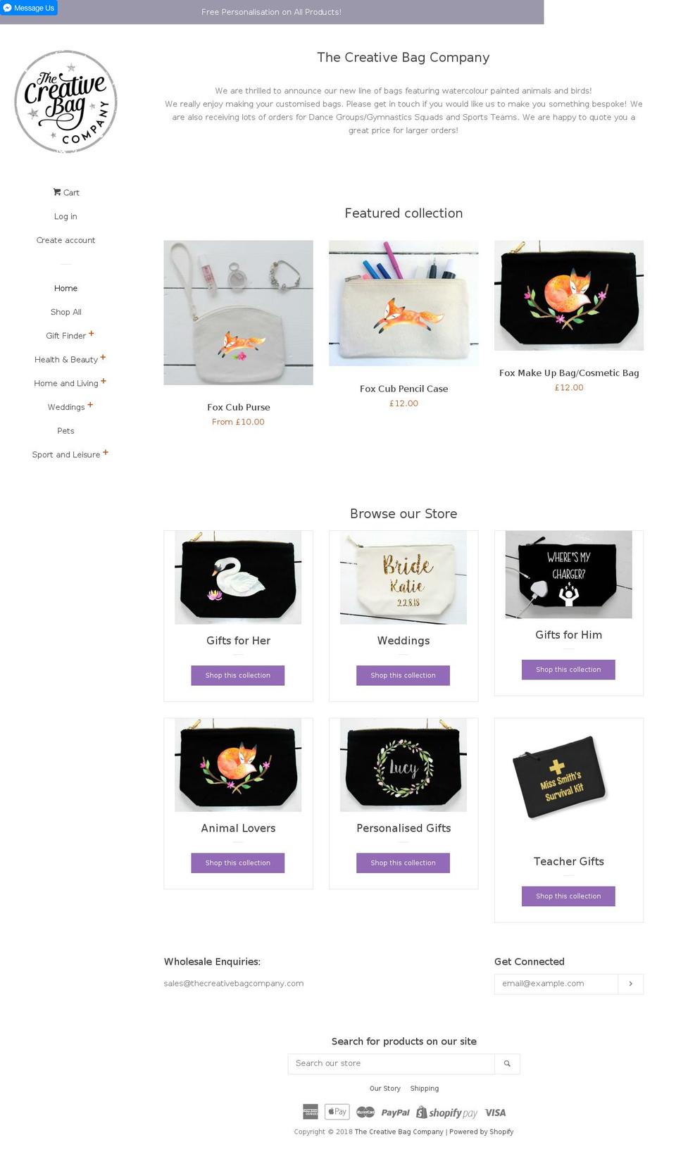thecreativebagcompany.com — Shopify storefront screenshot