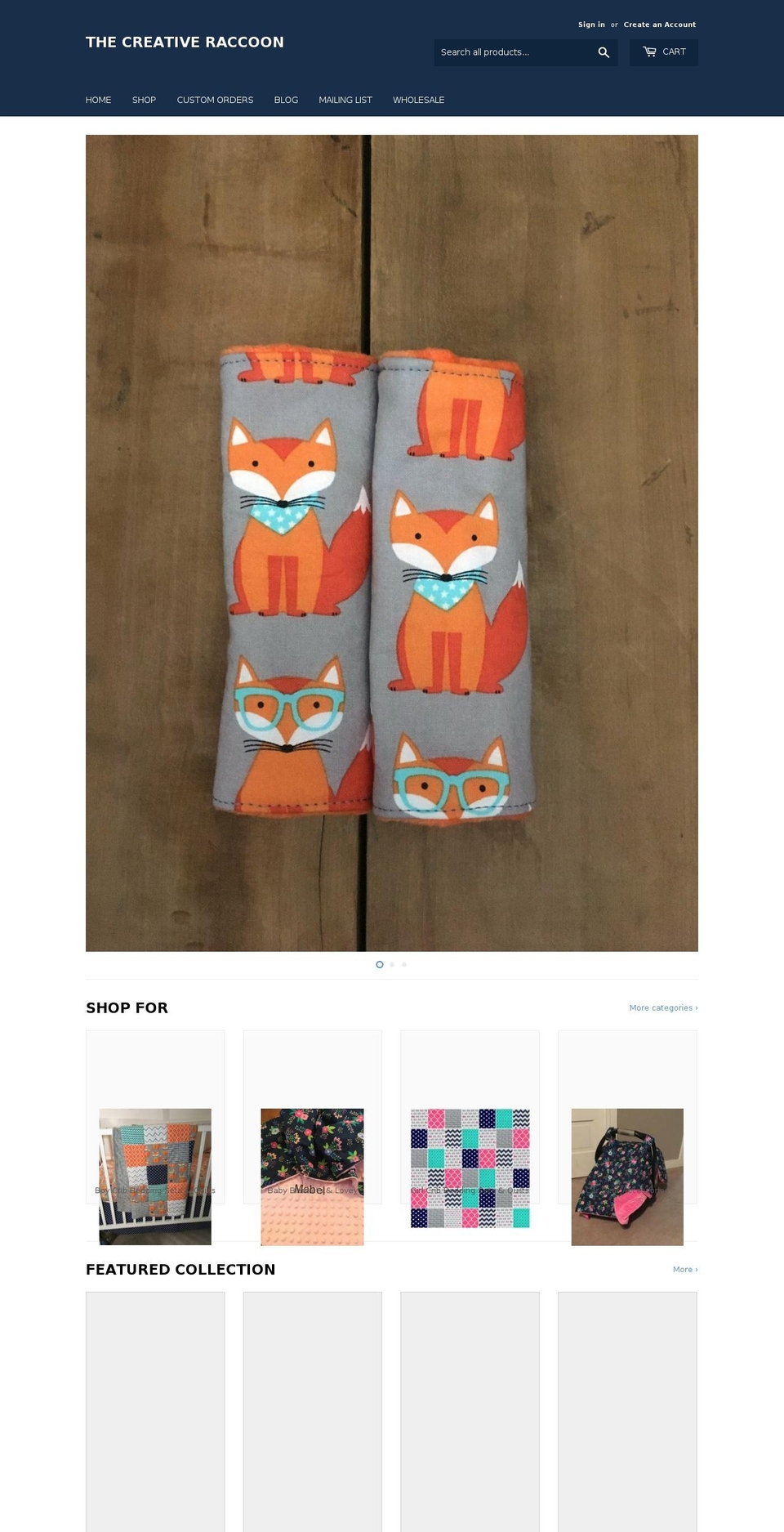 thecreativeraccoon.com shopify website screenshot