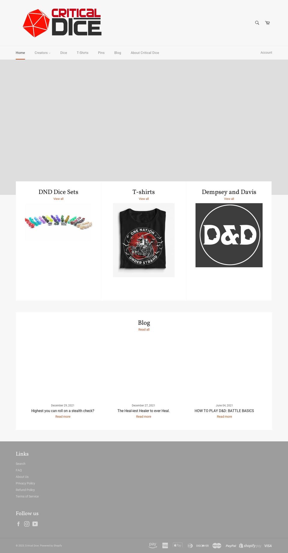 thecriticaldice.com — Shopify storefront screenshot