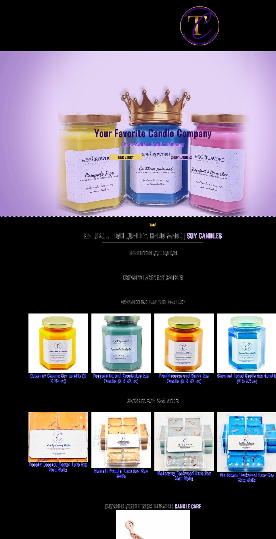 thecrownedcandleco.com shopify website screenshot