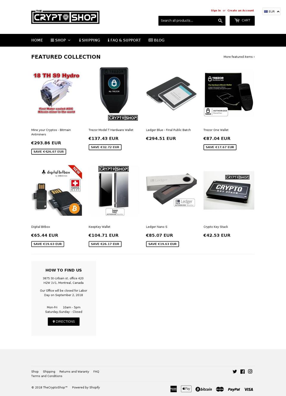 thecryptoshop.com — Shopify storefront screenshot