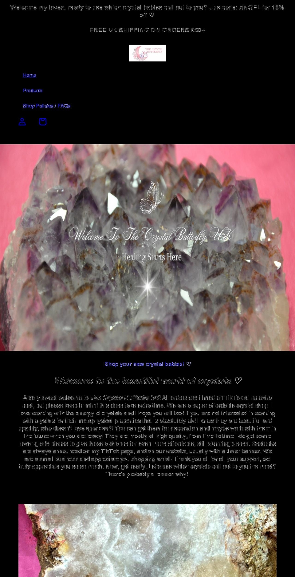 thecrystalbutterfly.co.uk shopify website screenshot