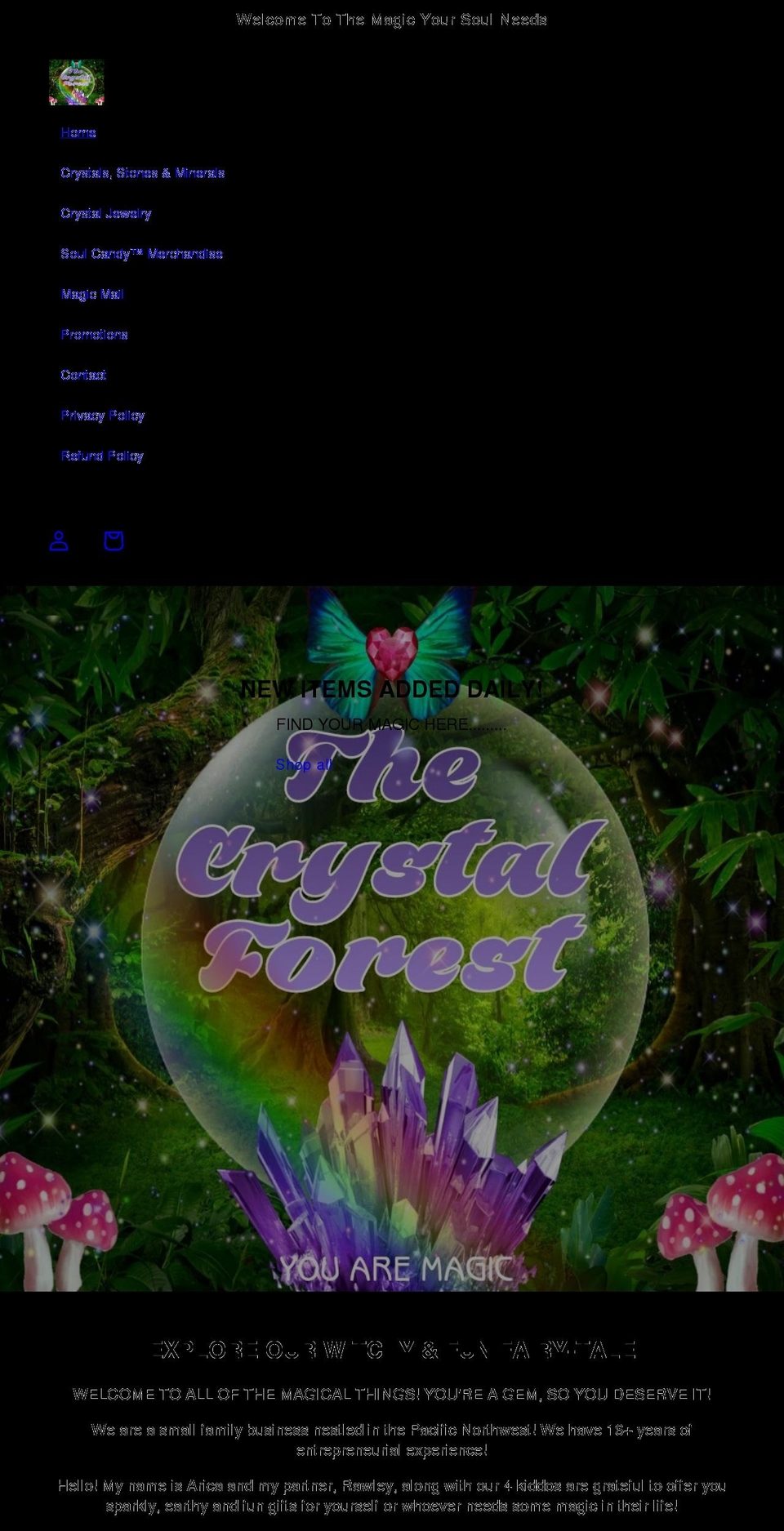 thecrystalforest.org shopify website screenshot