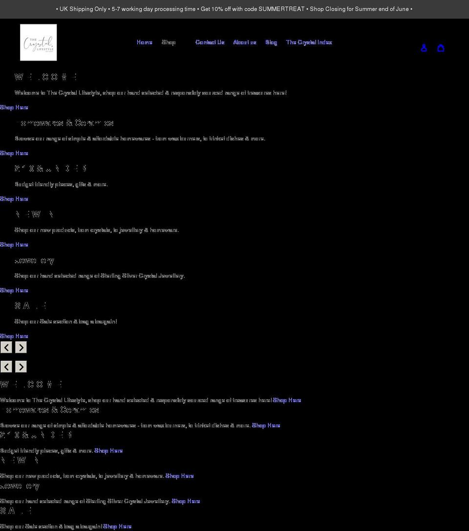 thecrystallifestyle.co.uk shopify website screenshot