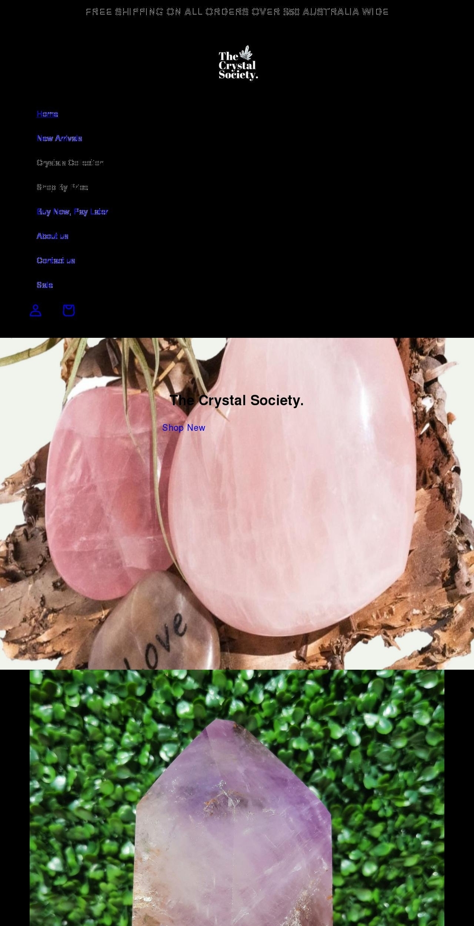 thecrystalsociety.com shopify website screenshot