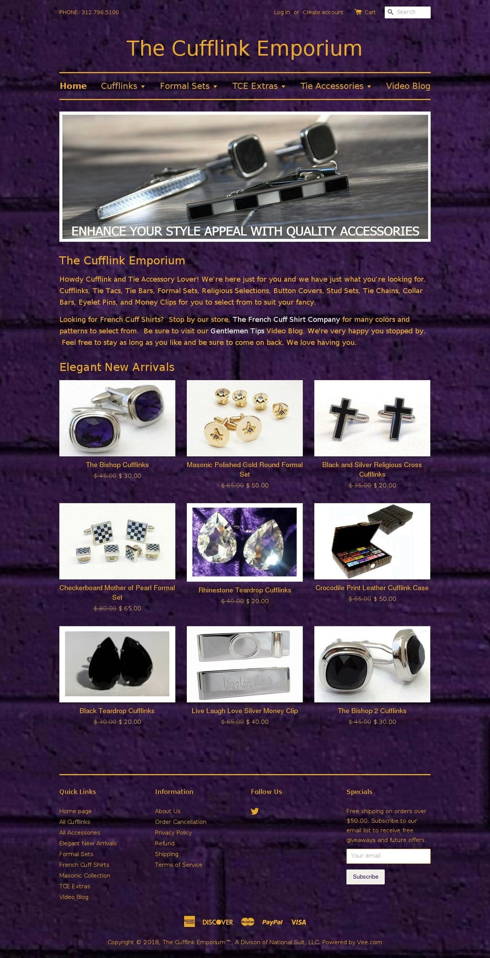 thecufflinkemporium.com — Shopify storefront screenshot