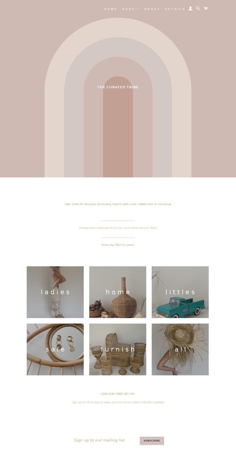 thecuratedtribe.com shopify website screenshot