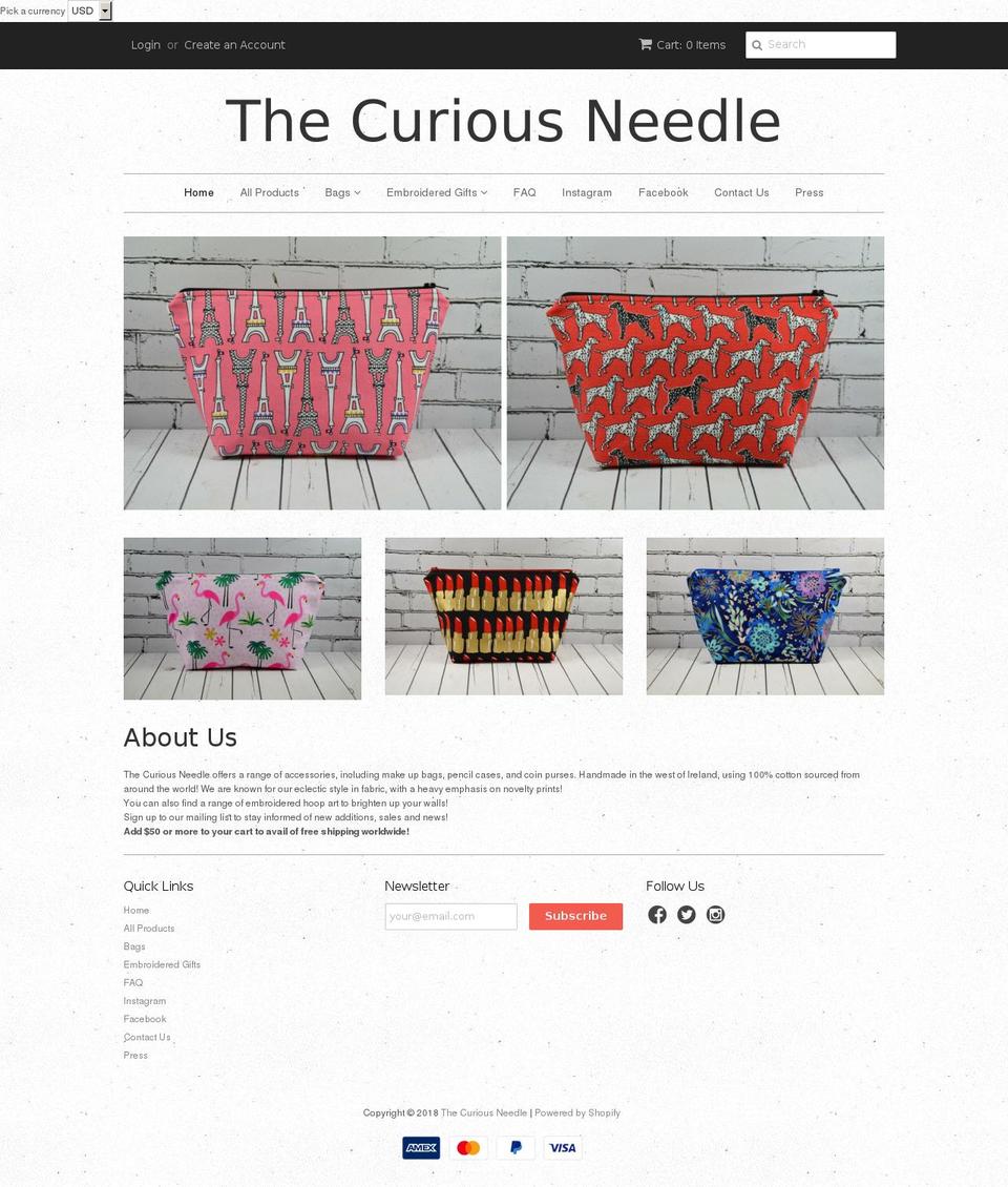 thecuriousneedle.net shopify website screenshot