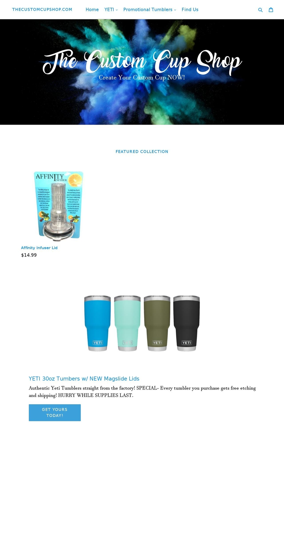 thecustomcupshop.com shopify website screenshot