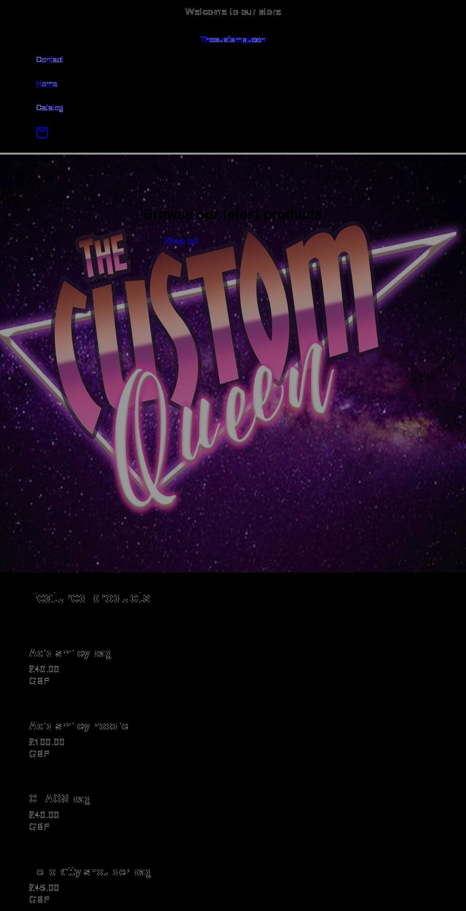 thecustomqueen.com shopify website screenshot