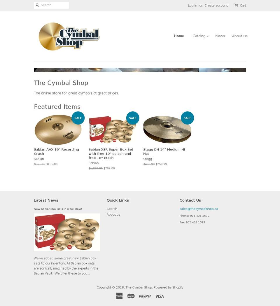 thecymbalshop.ca shopify website screenshot