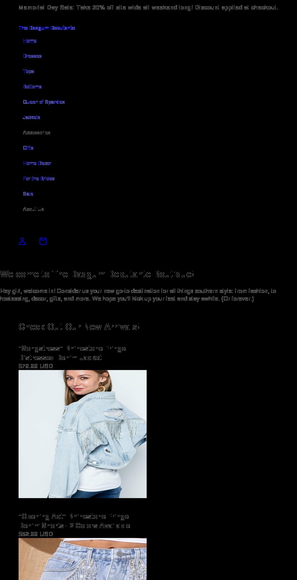 thedadgumdebutante.com shopify website screenshot