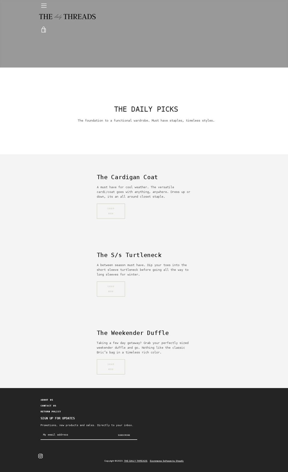 thedailythreads.com shopify website screenshot