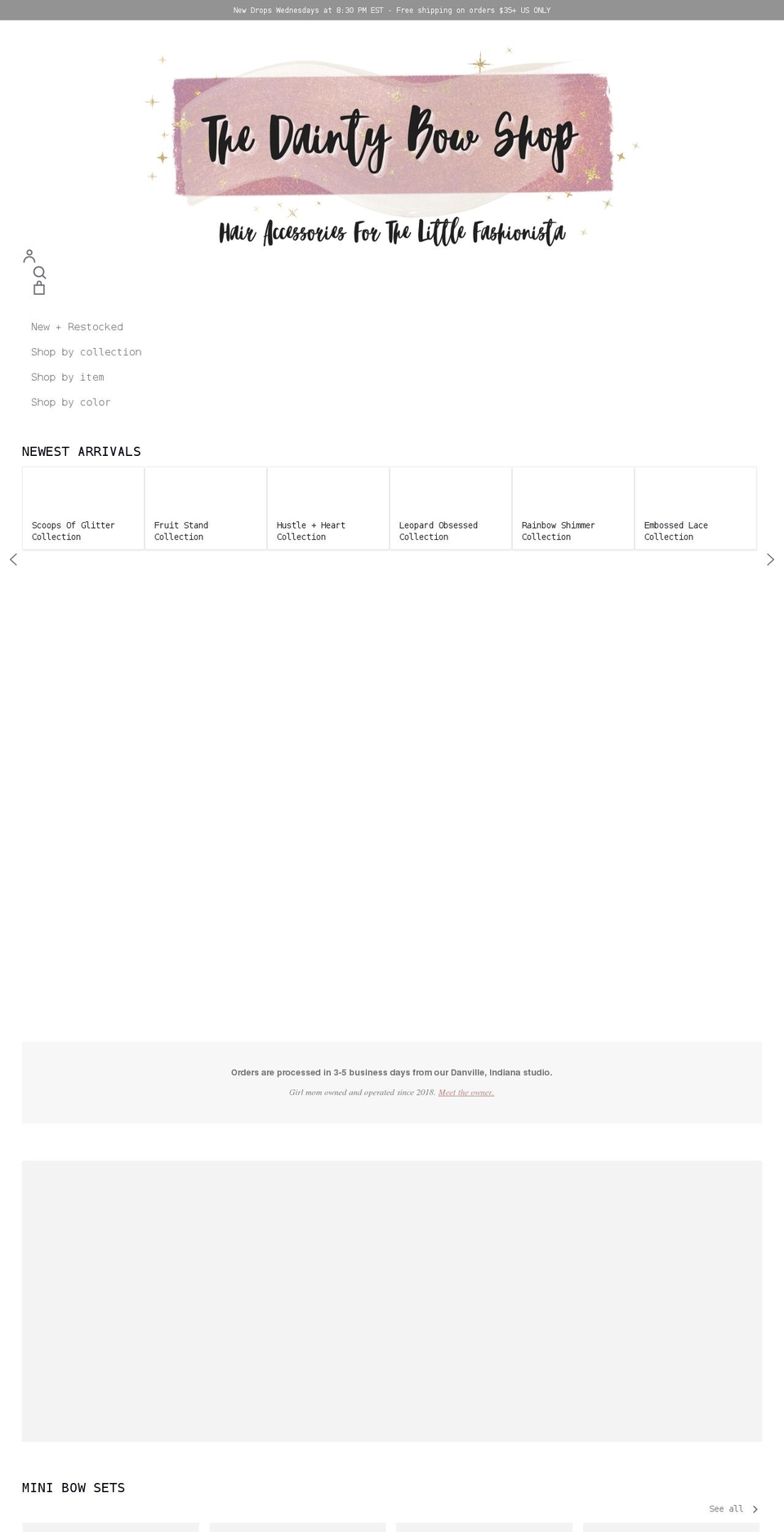 thedaintybowshop.com — Shopify storefront screenshot