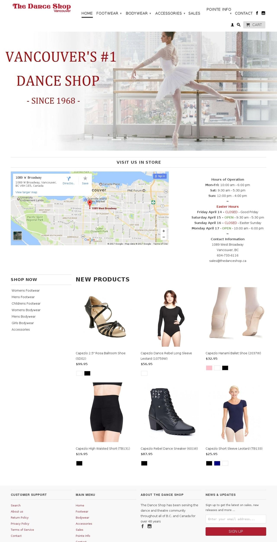 Pacific Shopify theme site example thedanceshop.ca