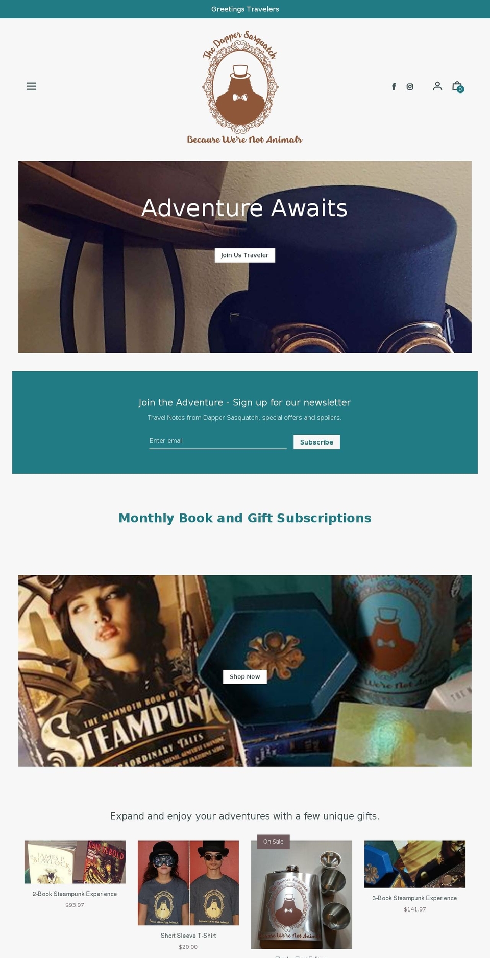 Editorial Shopify theme site example thedappersasquatch.com